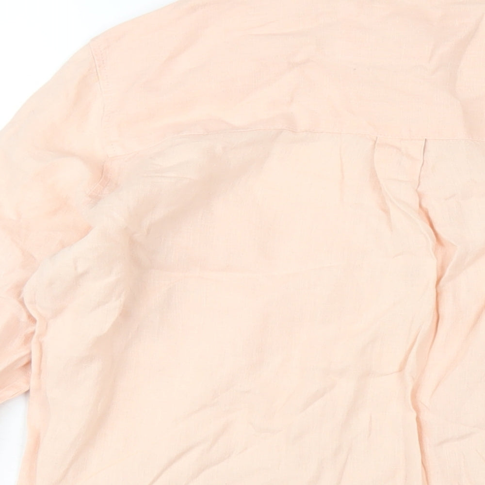 Marks and Spencer Womens Pink Linen Basic Button-Up Size 12 Collared