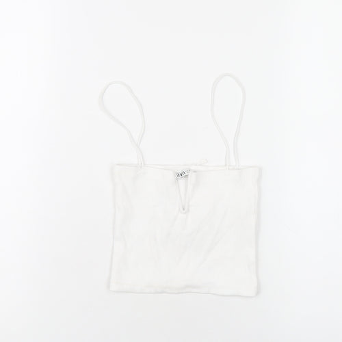 Zara Womens White Cotton Camisole T-Shirt Size S Square Neck