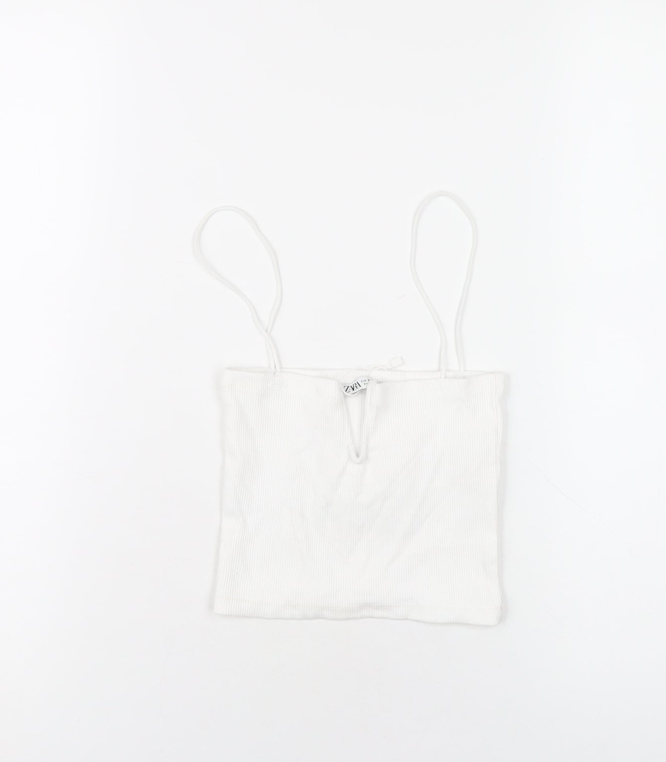 Zara Womens White Cotton Camisole T-Shirt Size S Square Neck