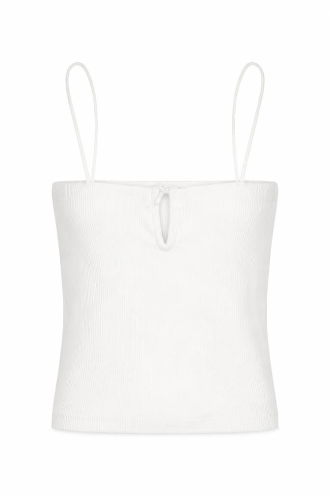 Zara Womens White Cotton Camisole T-Shirt Size S Square Neck