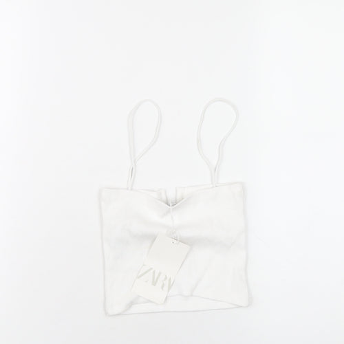 Zara Womens White Cotton Camisole T-Shirt Size S Square Neck