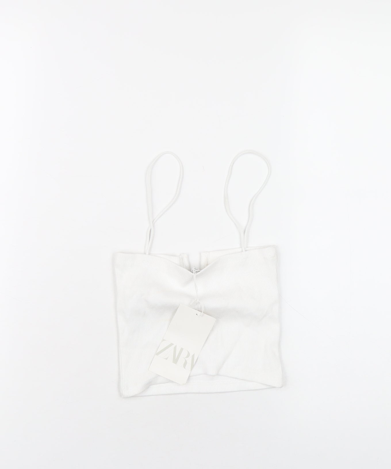 Zara Womens White Cotton Camisole T-Shirt Size S Square Neck
