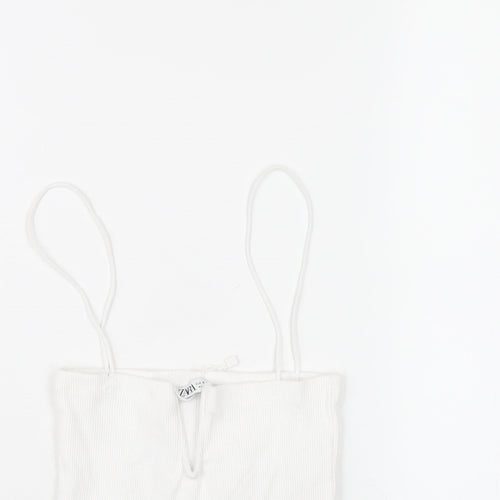 Zara Womens White Cotton Camisole T-Shirt Size S Square Neck