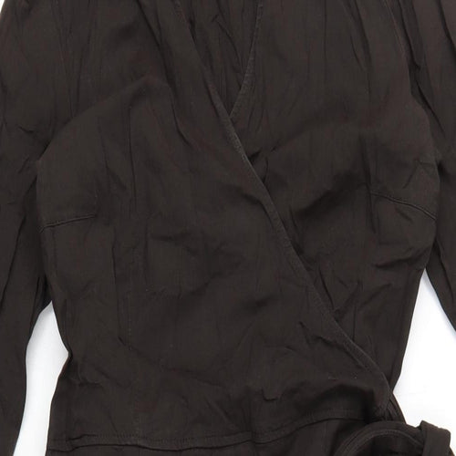 Zara Womens Brown Cotton Shirt Dress Size L Collared Zip