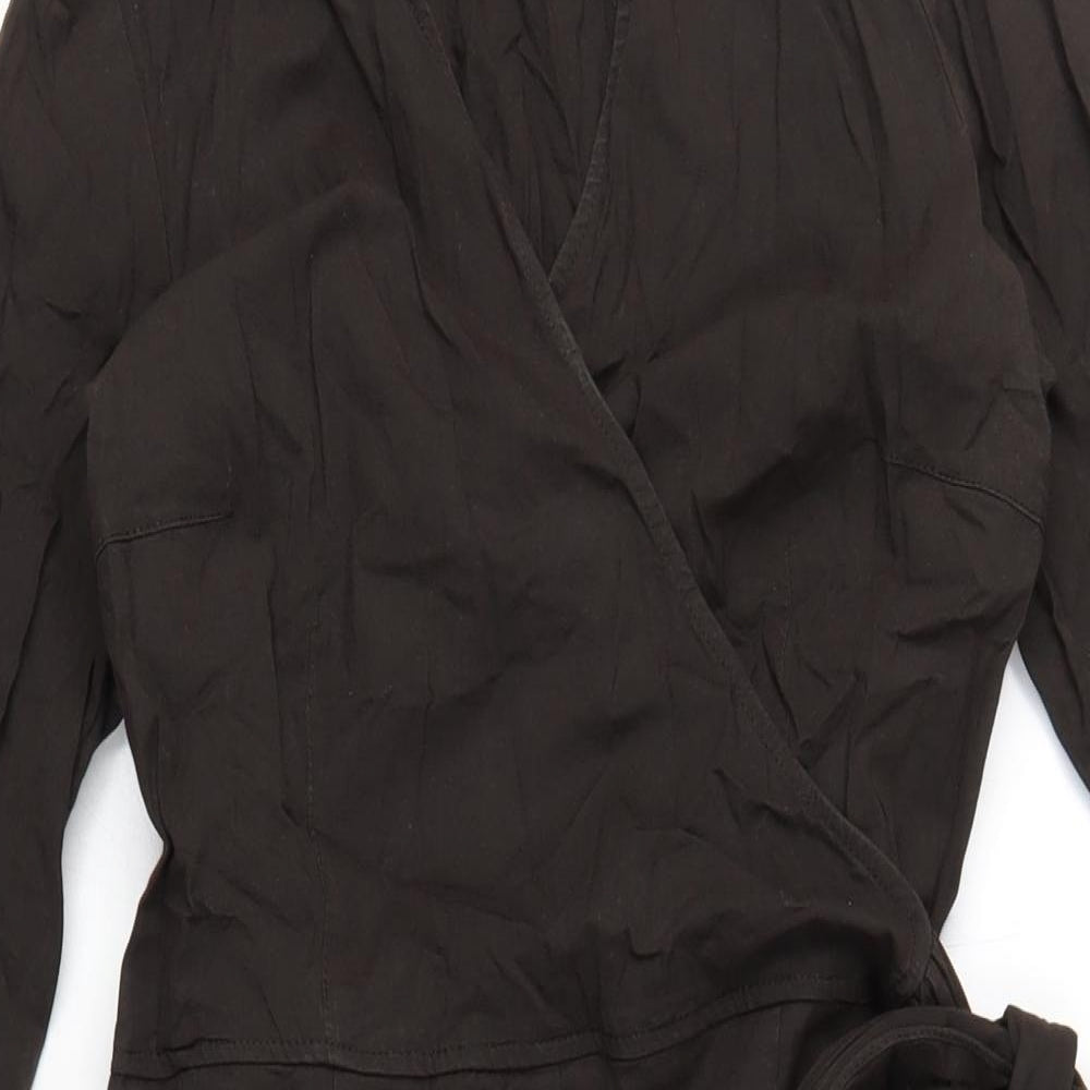 Zara Womens Brown Cotton Shirt Dress Size L Collared Zip