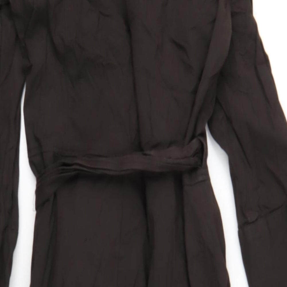 Zara Womens Brown Cotton Shirt Dress Size L Collared Zip