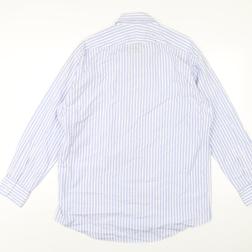 T.M.Lewin Mens Blue Striped Cotton Dress Shirt Size 17 Collared Button