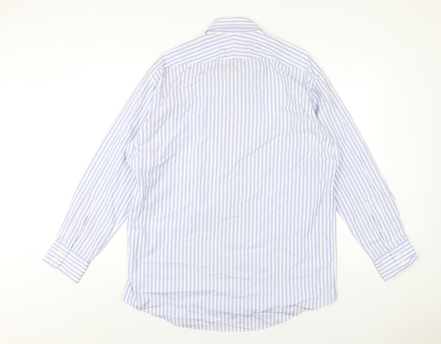 T.M.Lewin Mens Blue Striped Cotton Dress Shirt Size 17 Collared Button