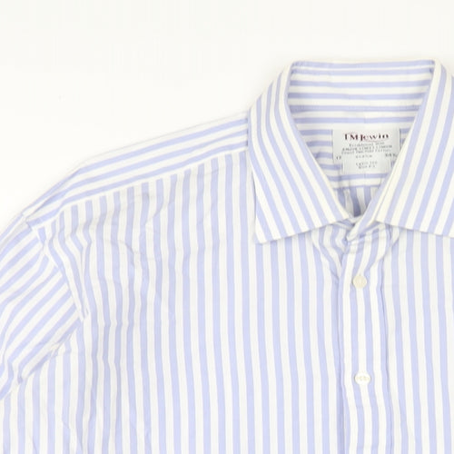 T.M.Lewin Mens Blue Striped Cotton Dress Shirt Size 17 Collared Button