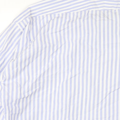 T.M.Lewin Mens Blue Striped Cotton Dress Shirt Size 17 Collared Button