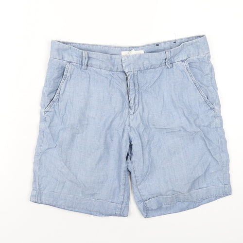 H&M Womens Blue Cotton Basic Shorts Size 10 L7 in Regular Zip