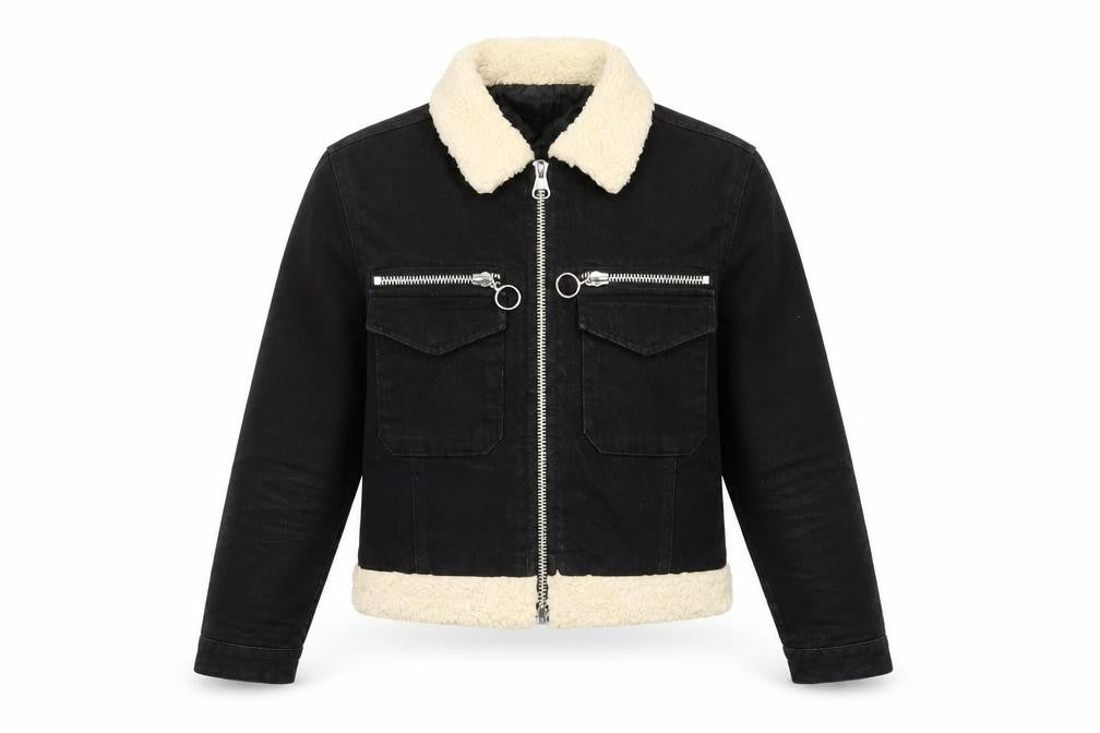 Front view of Topshop women’s black jacket, size UK 6, zip