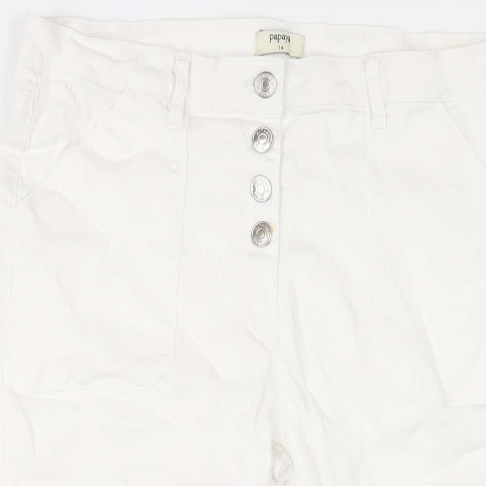 Papaya Womens White Cotton Capri Jeans Size 14 L21 in Regular Button