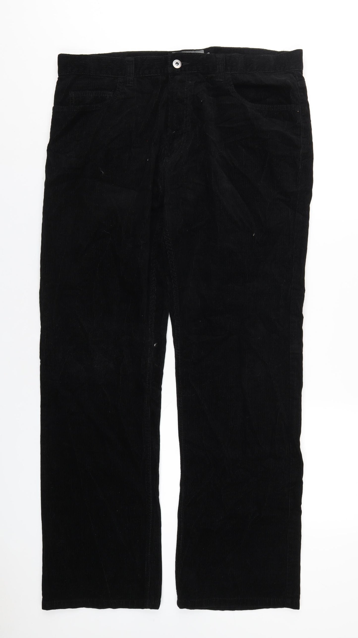 TU Mens Black Cotton Trousers Size 36 in L32 in Regular Zip