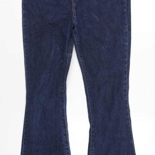 Boohoo Womens Blue Cotton Bootcut Jeans Size 14 L33 in Regular Button