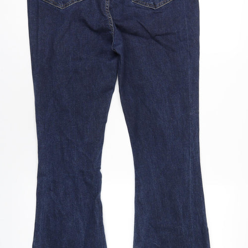 Boohoo Womens Blue Cotton Bootcut Jeans Size 14 L33 in Regular Button