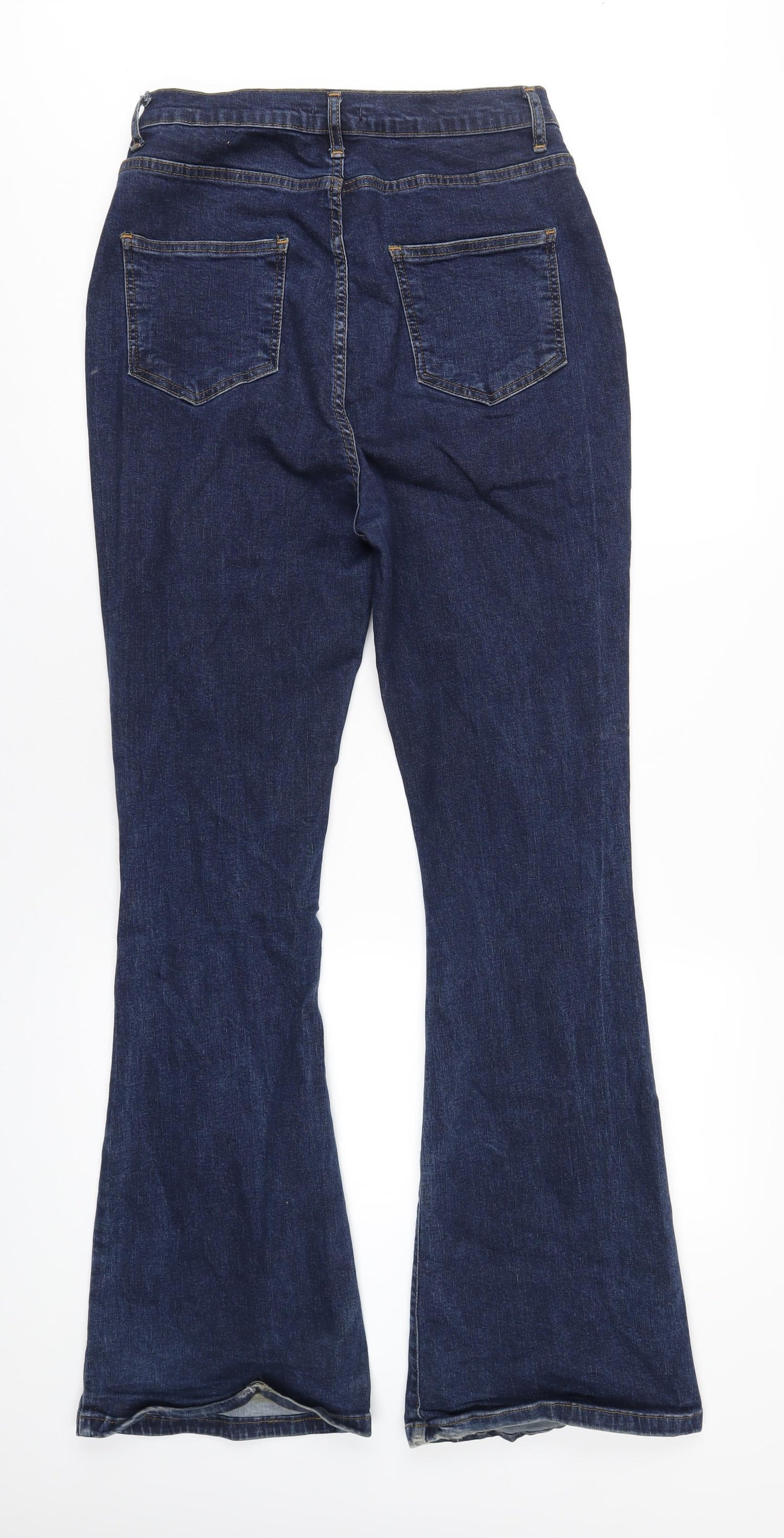 Boohoo Womens Blue Cotton Bootcut Jeans Size 14 L33 in Regular Button