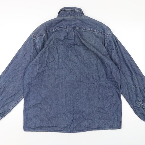 Lands' End Mens Blue Cotton Button-Up Size M Collared Button