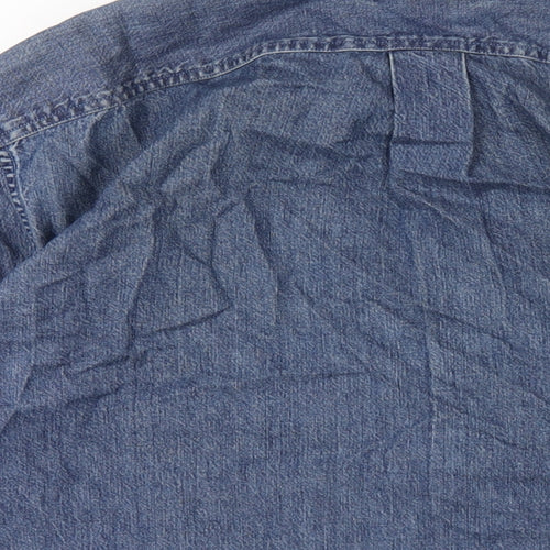 Lands' End Mens Blue Cotton Button-Up Size M Collared Button