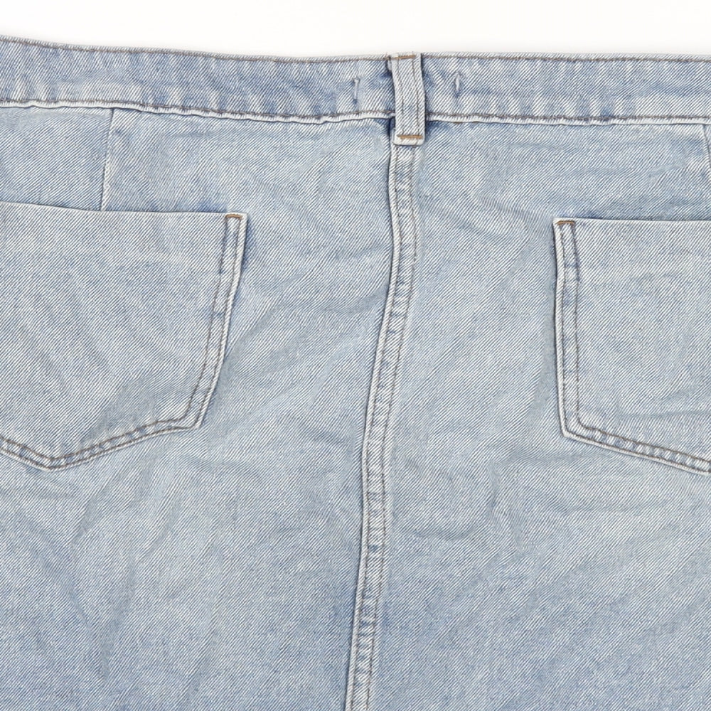 TU Womens Blue Floral Cotton A-Line Skirt Size 20 Button