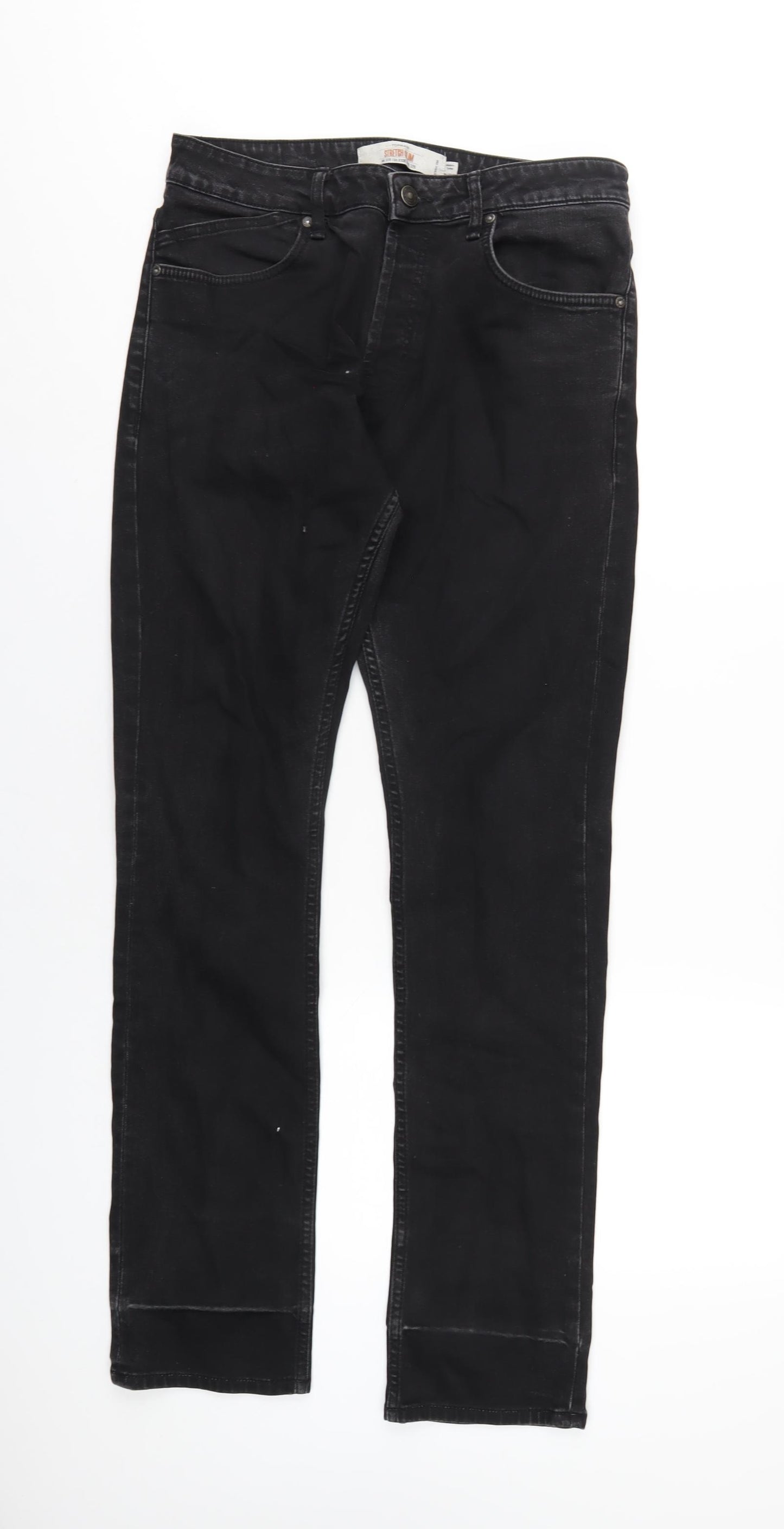 Topman Mens Black Cotton Straight Jeans Size 32 in L32 in Slim Button