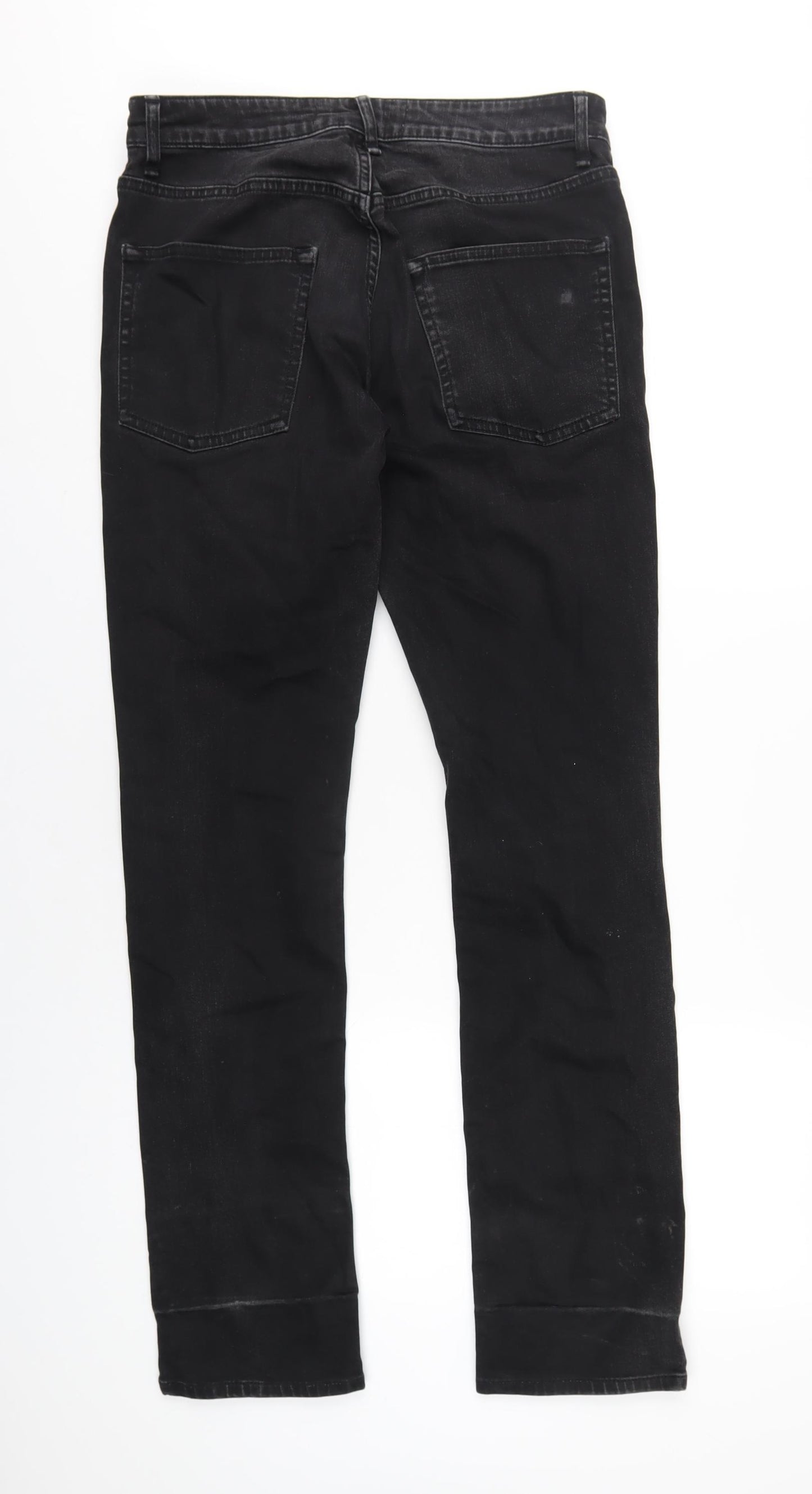 Topman Mens Black Cotton Straight Jeans Size 32 in L32 in Slim Button