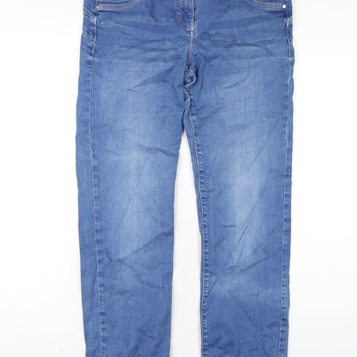 NEXT Womens Blue Cotton Straight Jeans Size 14 L30 in Slim Zip