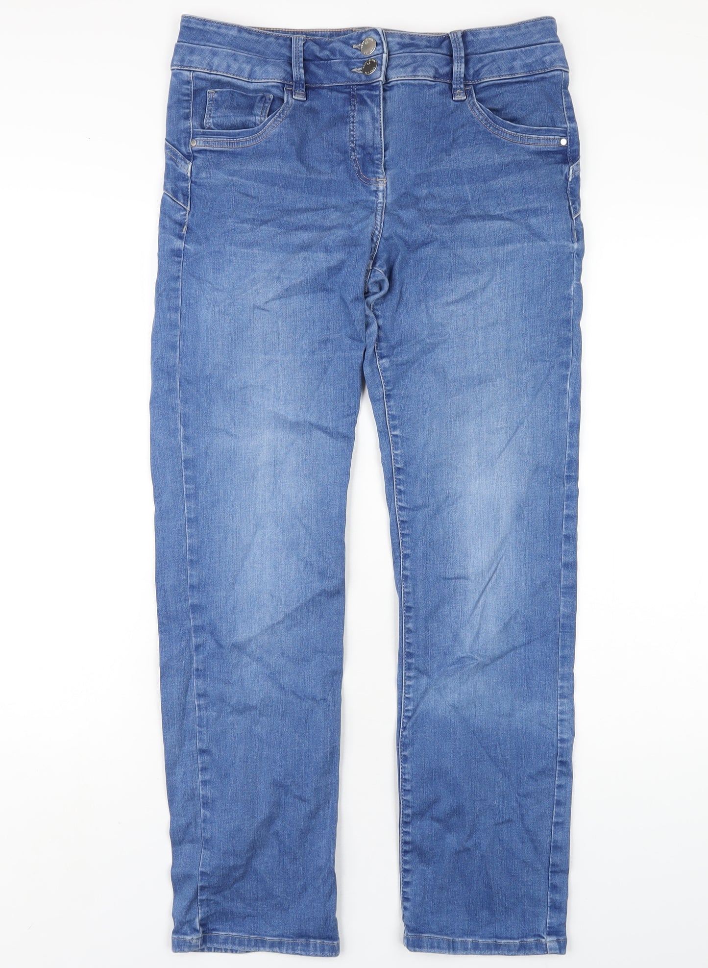 NEXT Womens Blue Cotton Straight Jeans Size 14 L30 in Slim Zip