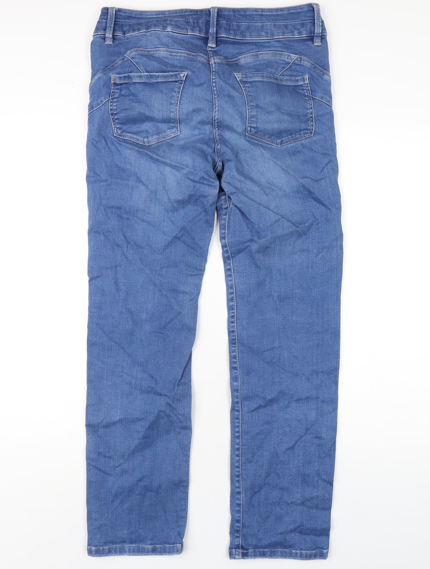 NEXT Womens Blue Cotton Straight Jeans Size 14 L30 in Slim Zip