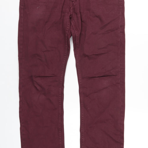 H&M Mens Red Cotton Straight Jeans Size 33 in L33 in Regular Button