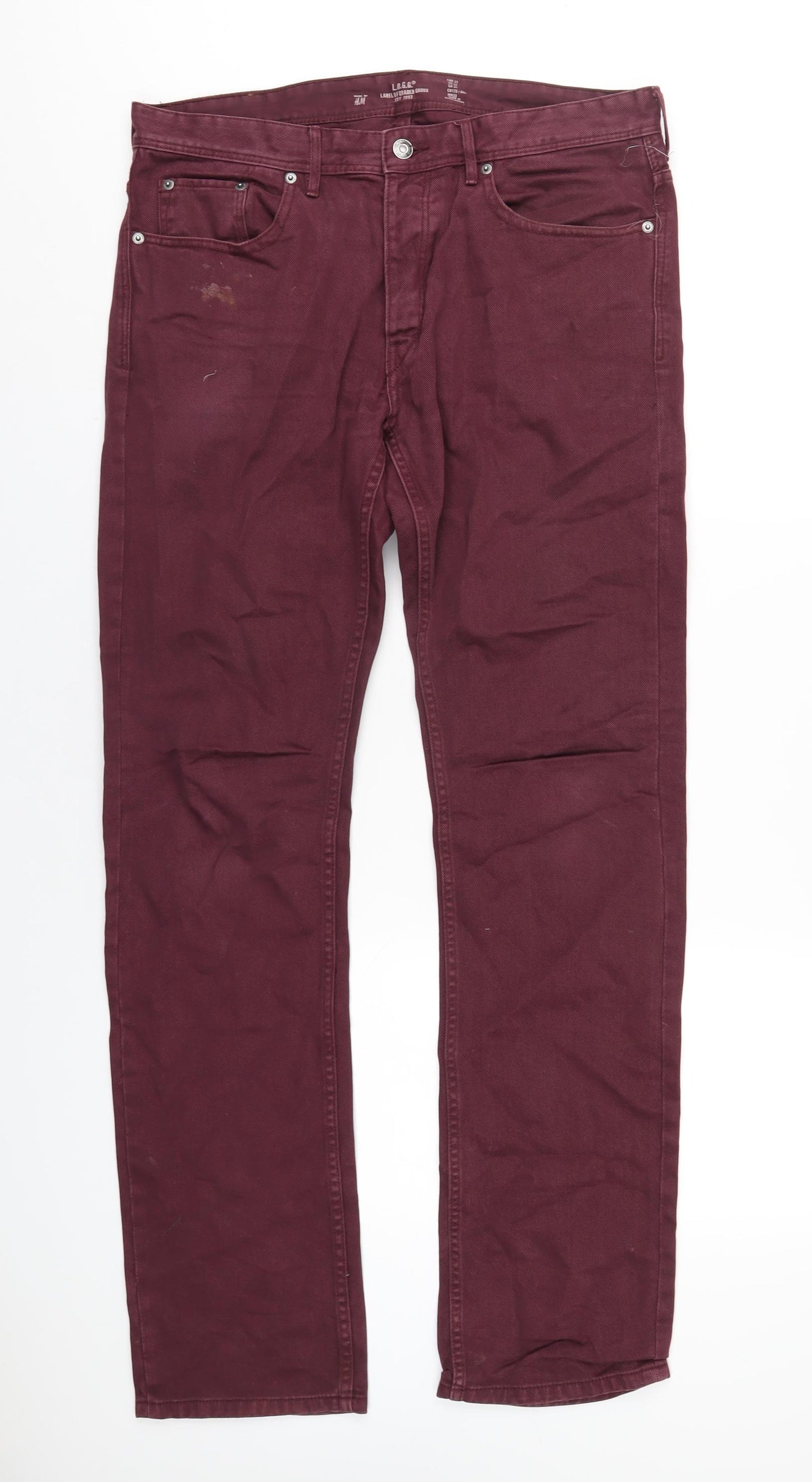 H&M Mens Red Cotton Straight Jeans Size 33 in L33 in Regular Button