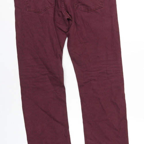 H&M Mens Red Cotton Straight Jeans Size 33 in L33 in Regular Button