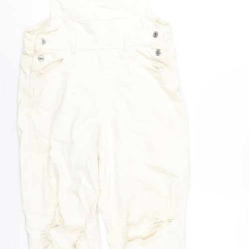 Pull&Bear Womens Ivory Cotton Dungaree One-Piece Size M L28 in Buckle