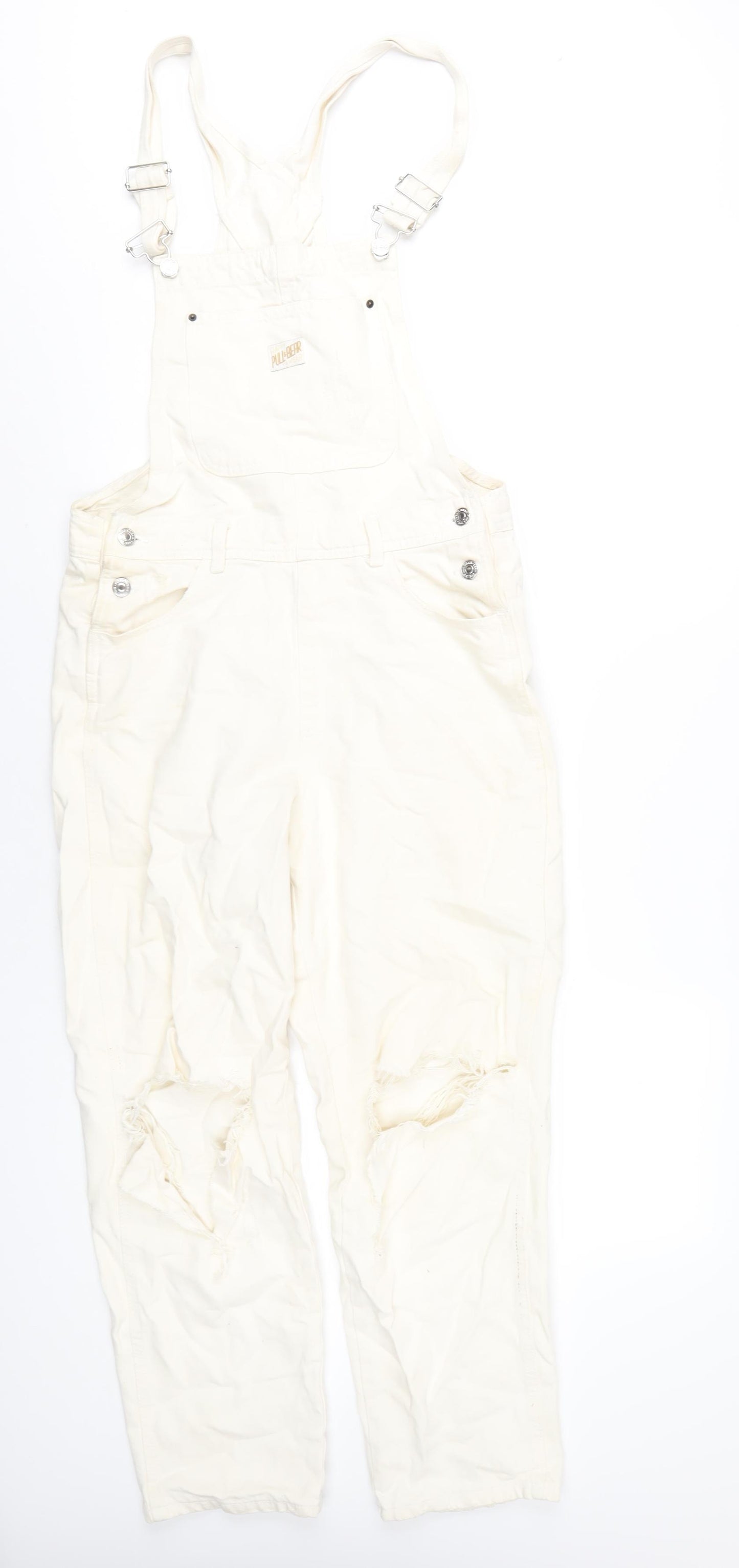 Pull&Bear Womens Ivory Cotton Dungaree One-Piece Size M L28 in Buckle