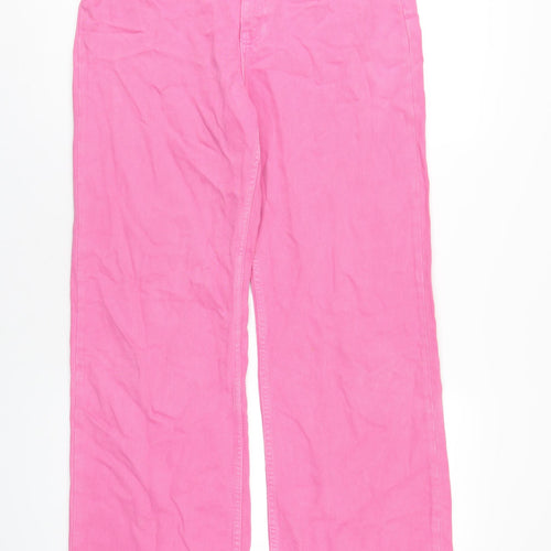 Zara Womens Pink Cotton Straight Jeans Size 14 L34 in Regular Zip