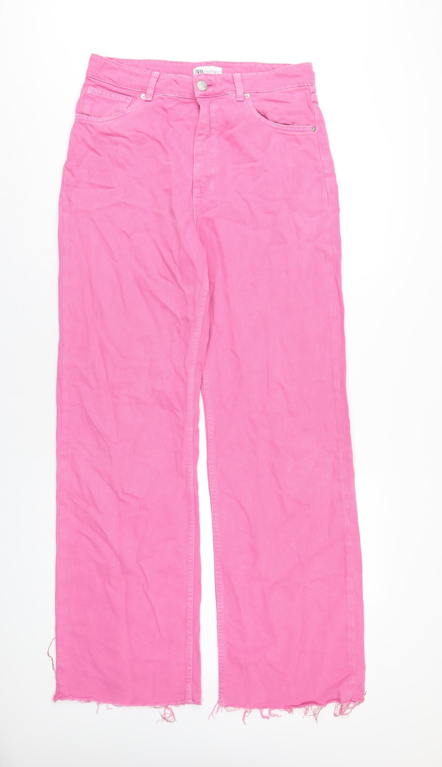 Zara Womens Pink Cotton Straight Jeans Size 14 L34 in Regular Zip