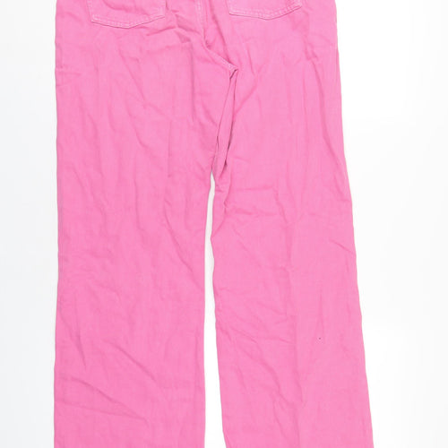 Zara Womens Pink Cotton Straight Jeans Size 14 L34 in Regular Zip