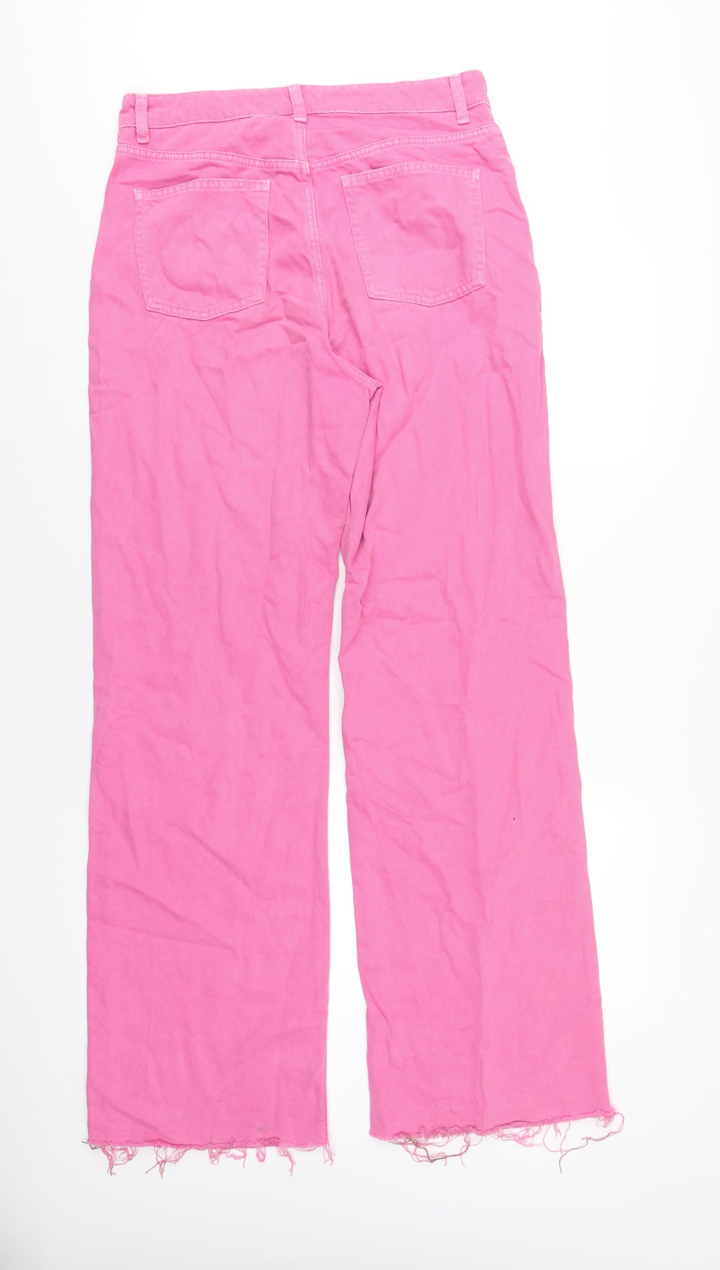 Zara Womens Pink Cotton Straight Jeans Size 14 L34 in Regular Zip