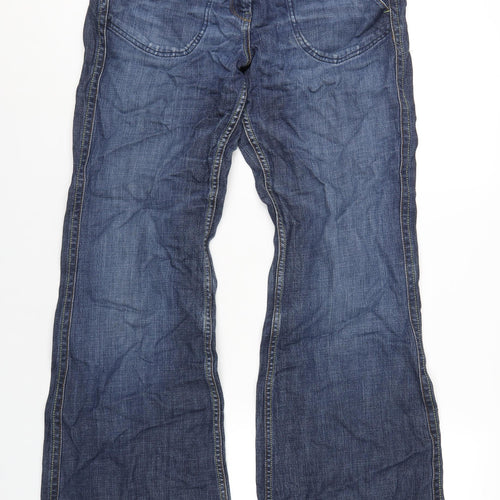 NEXT Womens Blue Cotton Flared Jeans Size 16 L32 in Regular Zip