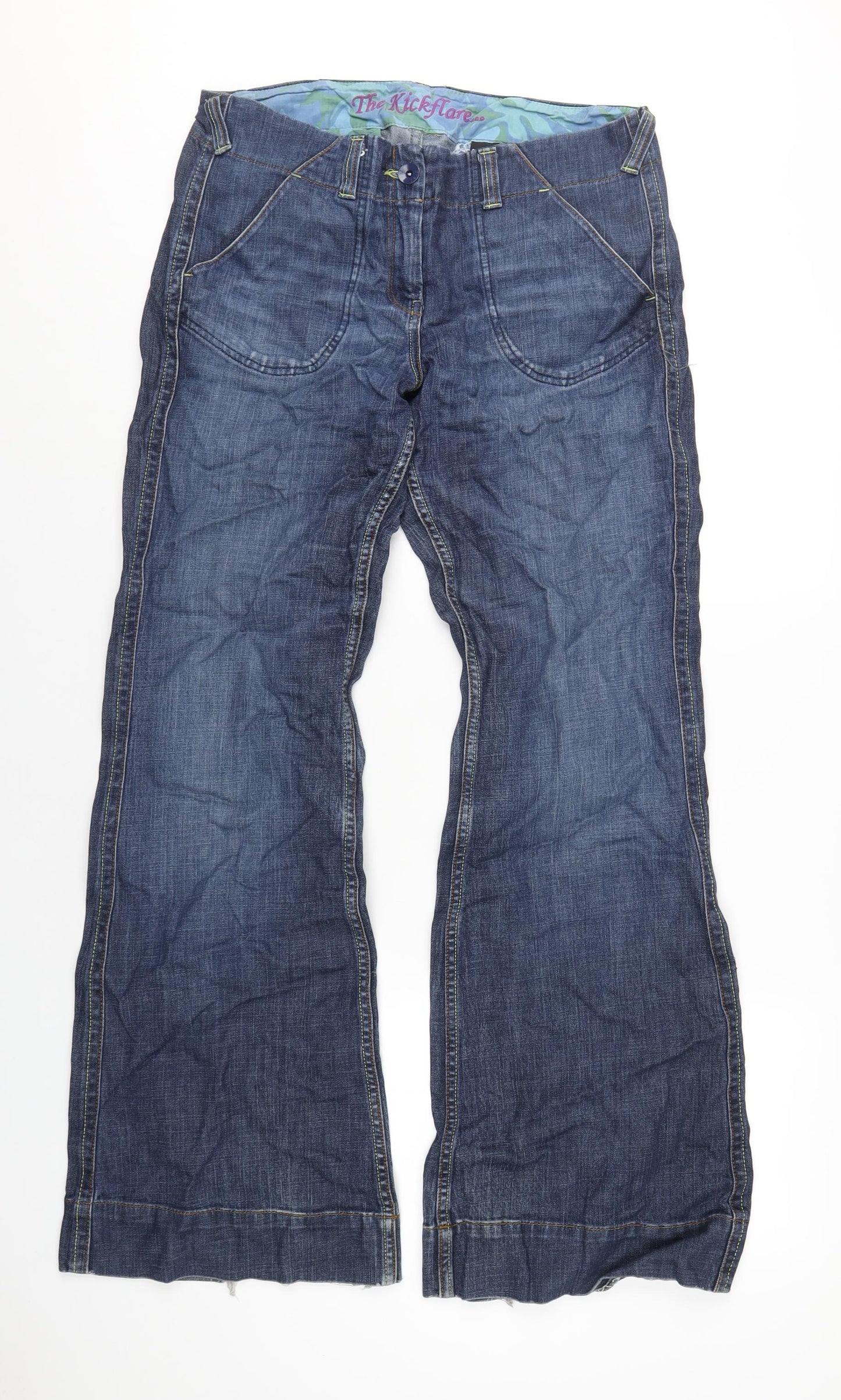 NEXT Womens Blue Cotton Flared Jeans Size 16 L32 in Regular Zip