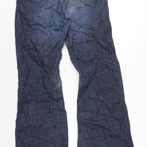 NEXT Womens Blue Cotton Flared Jeans Size 16 L32 in Regular Zip