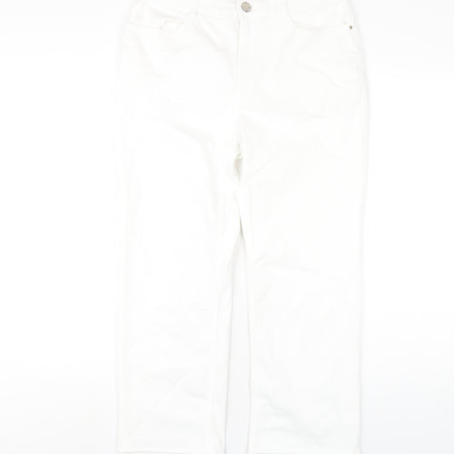 Marks and Spencer Womens White Cotton Straight Jeans Size 12 L26 in Regular Zip