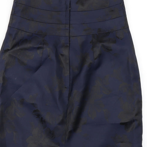 H&M Womens Blue Floral Polyester A-Line Skirt Size 4 Zip