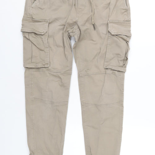 H&M Mens Beige Cotton Cargo Trousers Size S L28 in Regular Drawstring