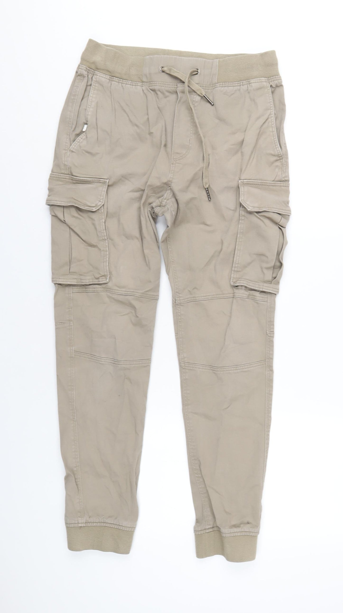 H&M Mens Beige Cotton Cargo Trousers Size S L28 in Regular Drawstring