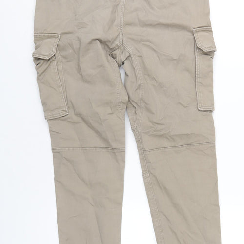 H&M Mens Beige Cotton Cargo Trousers Size S L28 in Regular Drawstring