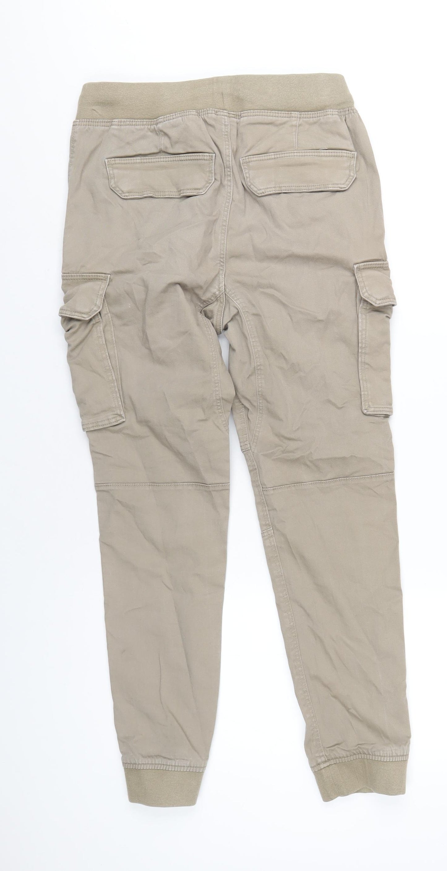 H&M Mens Beige Cotton Cargo Trousers Size S L28 in Regular Drawstring