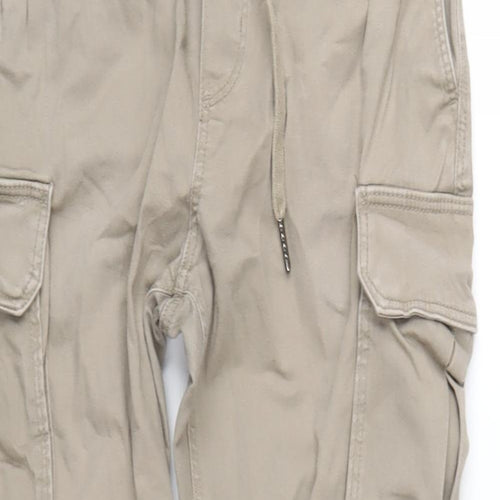 H&M Mens Beige Cotton Cargo Trousers Size S L28 in Regular Drawstring