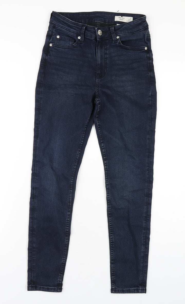 Marks and Spencer Womens Blue Cotton Skinny Jeans Size 8 L27 in Regular Zip