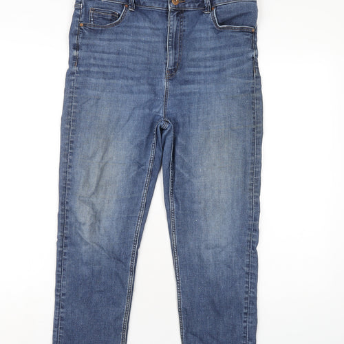 Marks and Spencer Womens Blue Cotton Straight Jeans Size 16 L24 in Regular Zip